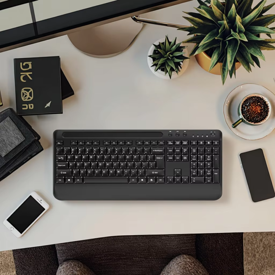 Ergonomic 108-Key Wired Keyboard Full-Size Office Keyboard  Multimedia Controls for PC and Laptop